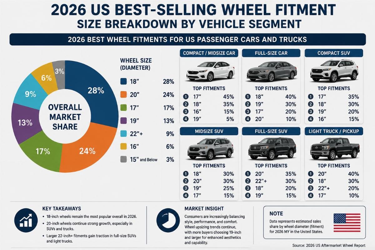2026 US best-selling wheel fitment size breakdown by vehicle segment