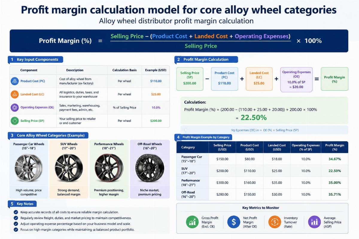 Alloy wheel distributor profit margin calculation Profit margin calculation model for core alloy wheel categories