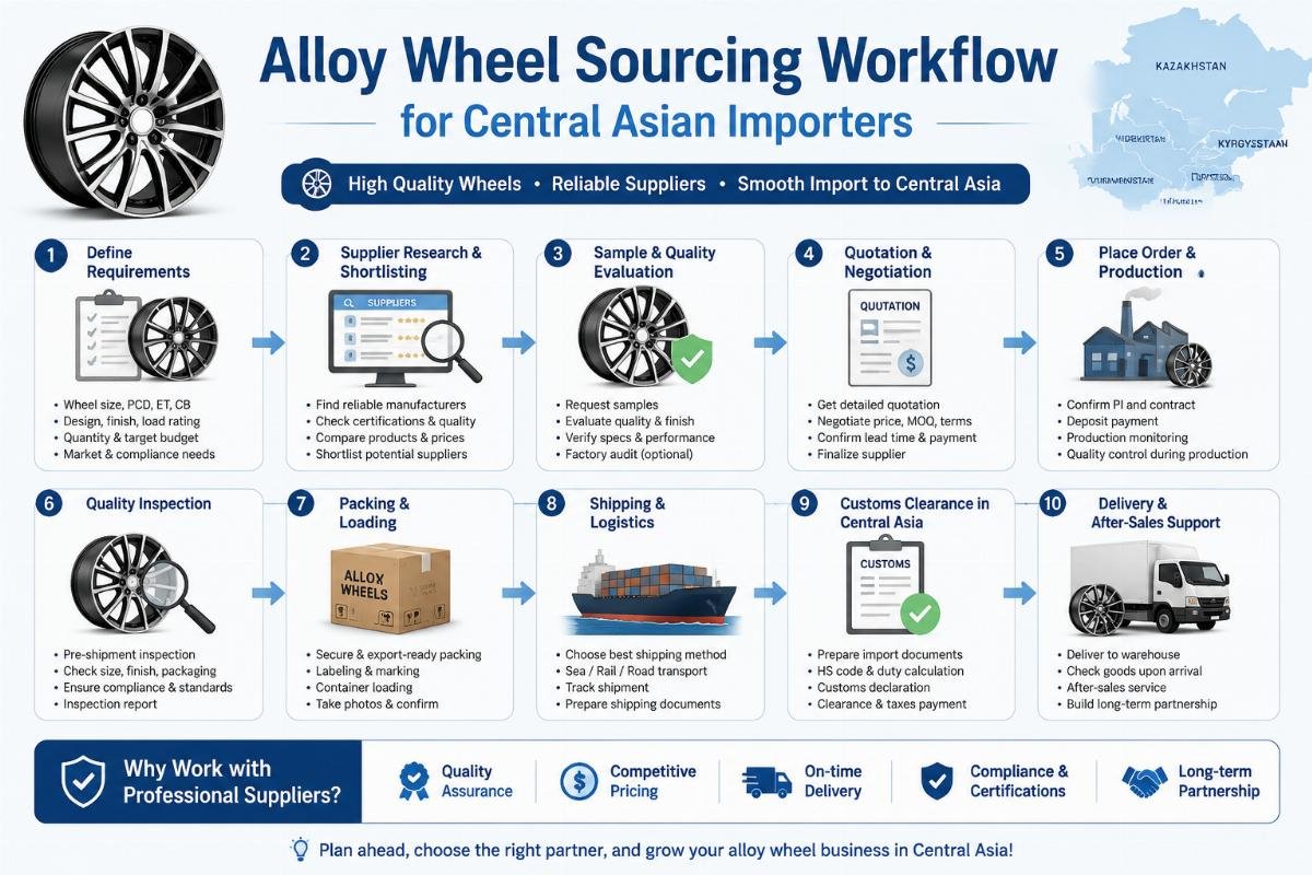 Alloy wheel sourcing workflow for Central Asian importers