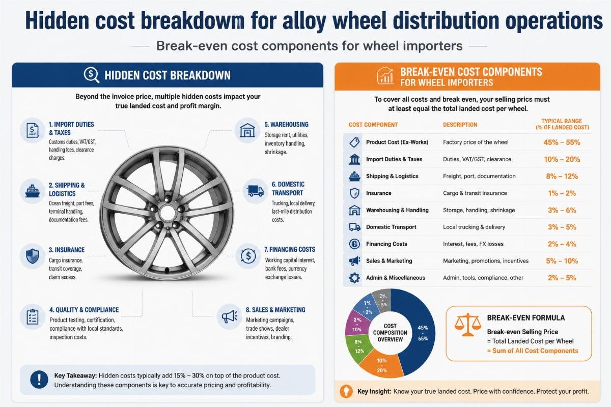 Break-even cost components for wheel importers Hidden cost breakdown for alloy wheel distribution operations