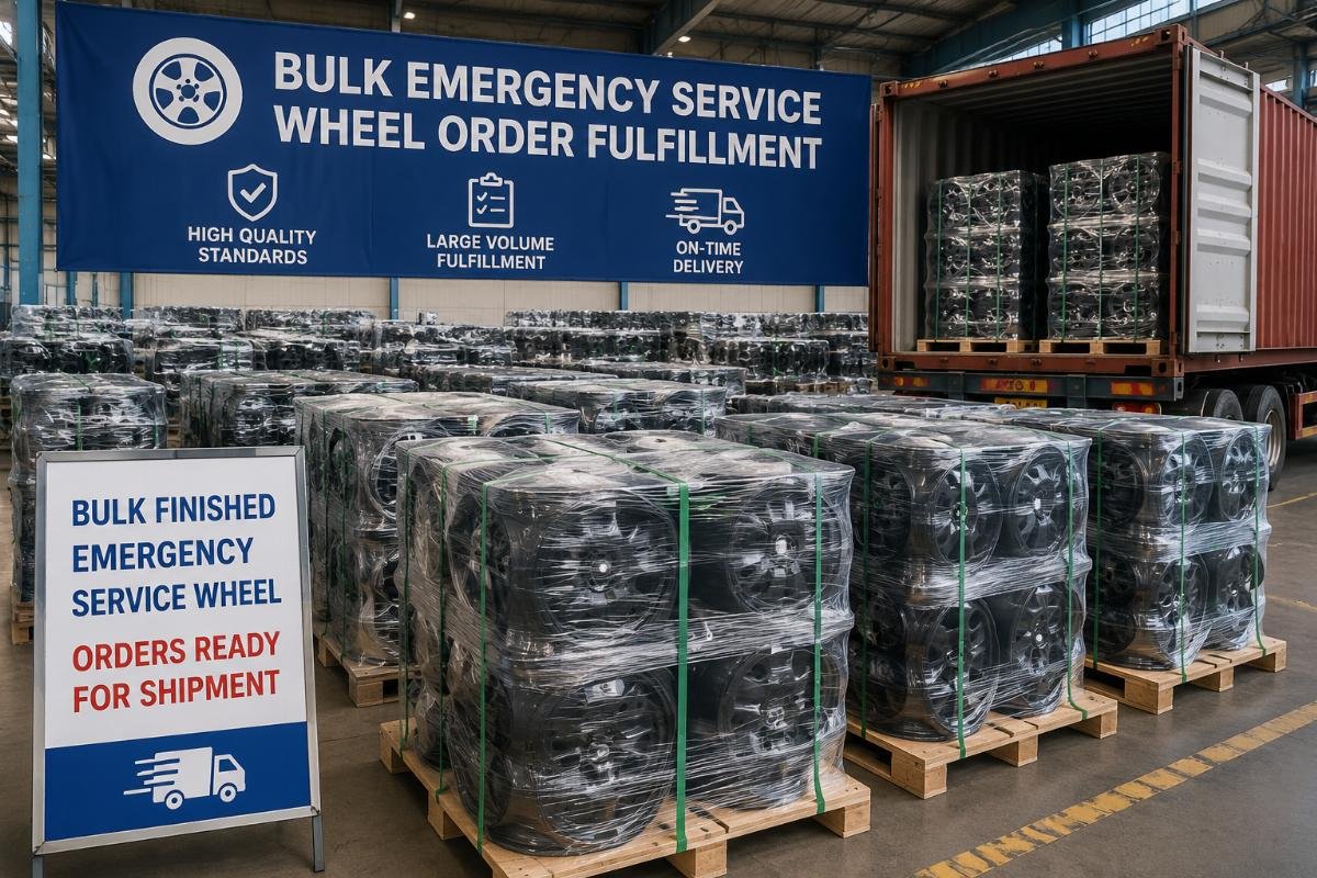Bulk emergency service wheel order fulfillment Bulk finished emergency service wheel orders ready for shipment
