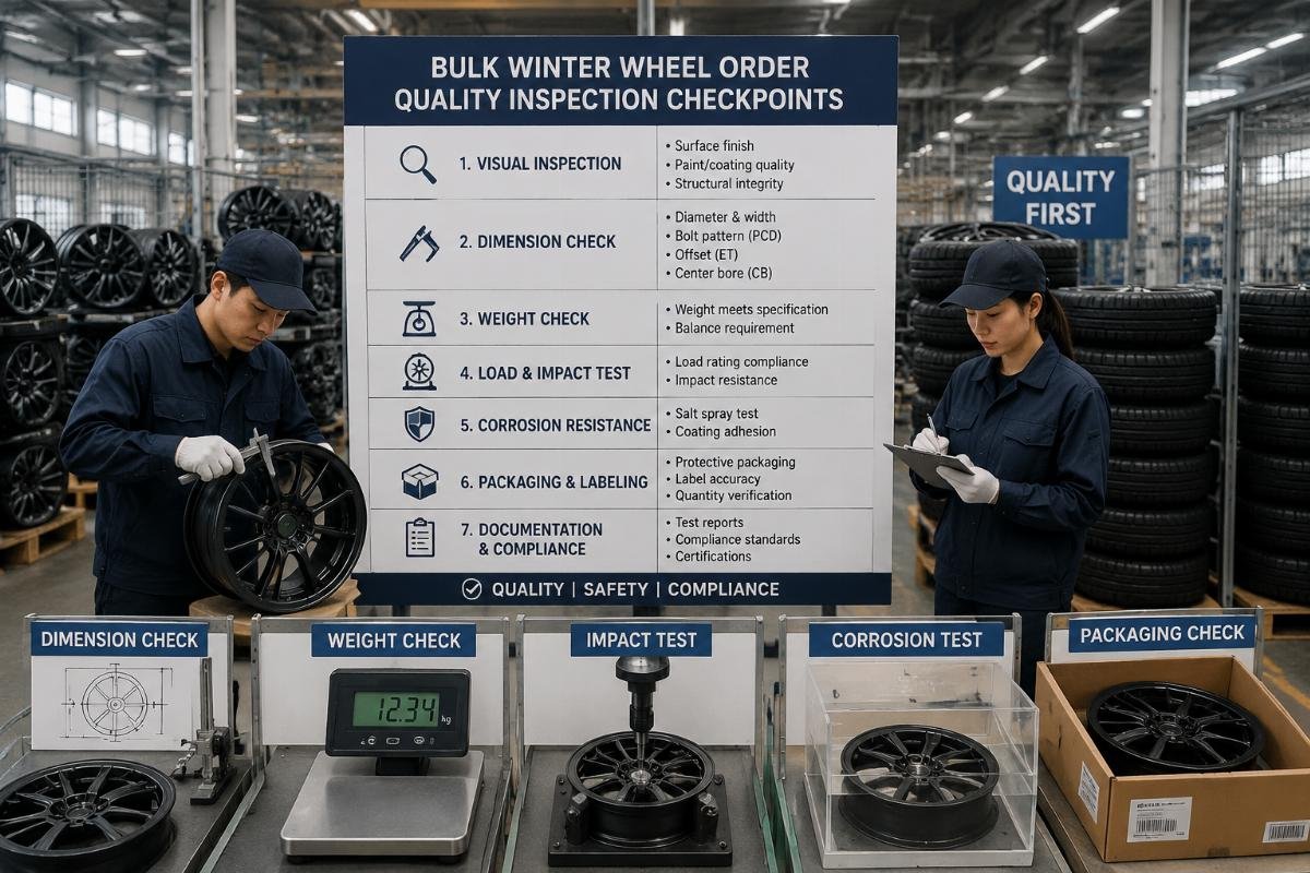 Bulk snow wheel order quality and compliance checkpoints Bulk winter wheel order quality inspection checkpoints at factory facility
