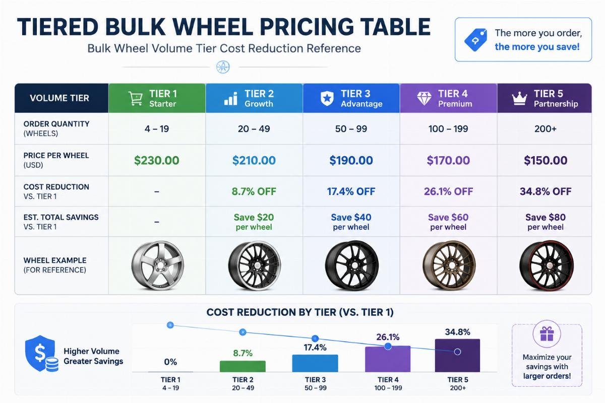 Tiered bulk wheel pricing table visualization