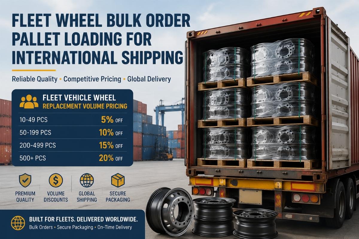 Fleet wheel bulk order pallet loading for international shipping