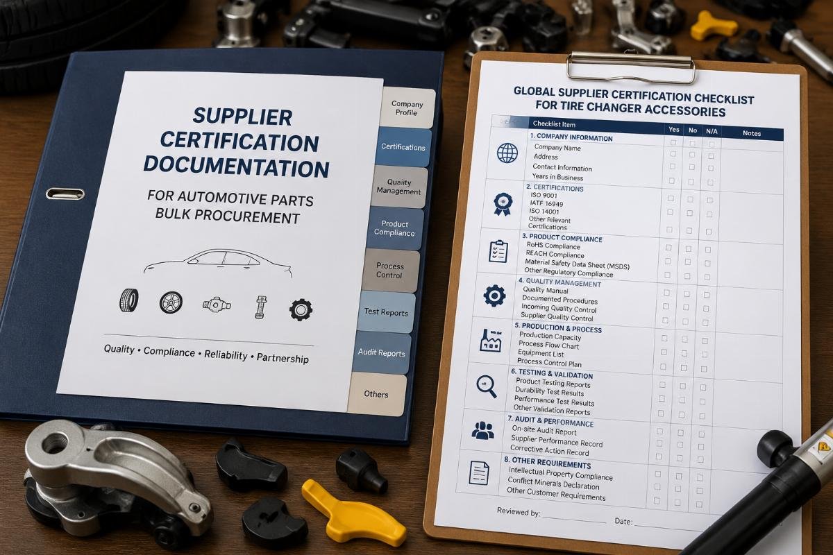 Supplier certification documentation folder for automotive parts bulk procurement