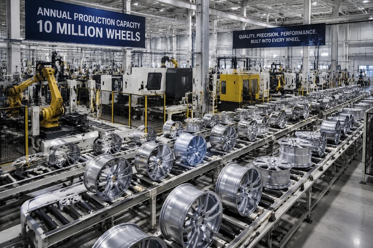 High-converting wheel brand factory content Factory production floor footage from a 10 million annual capacity wheel manufacturing facility
