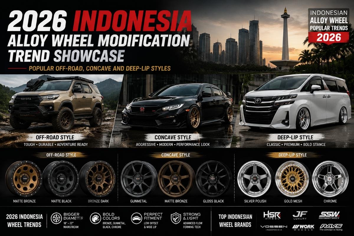 2026 Indonesia alloy wheel modification trend showcase with popular off-road, concave and deep-lip styles