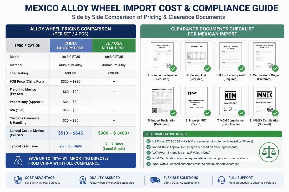 Side by side comparison of alloy wheel pricing and clearance documents for Mexican imports