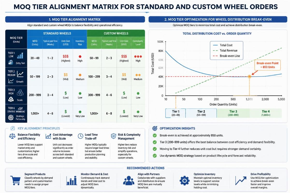 MOQ tier alignment matrix for standard and custom wheel orders