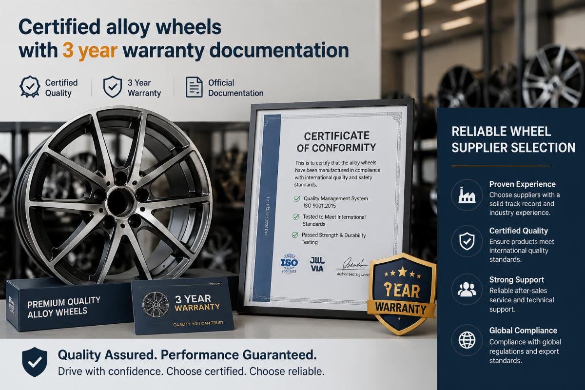 reliable wheel supplier selection Certified alloy wheels with 3 year warranty documentation